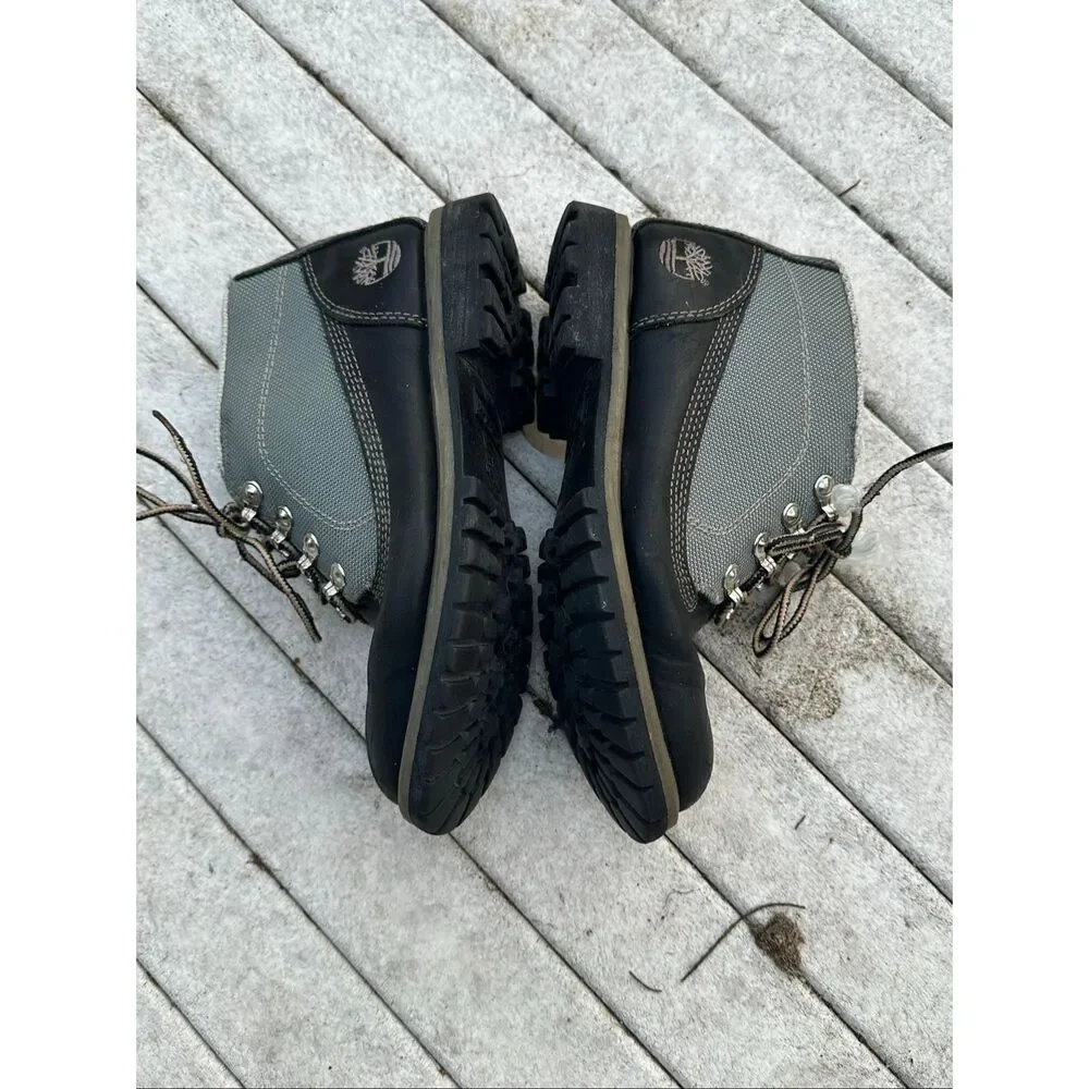 TIMBERLAND Mens Panel Black Leather Waterproof Lace Up Boots Size 6.5